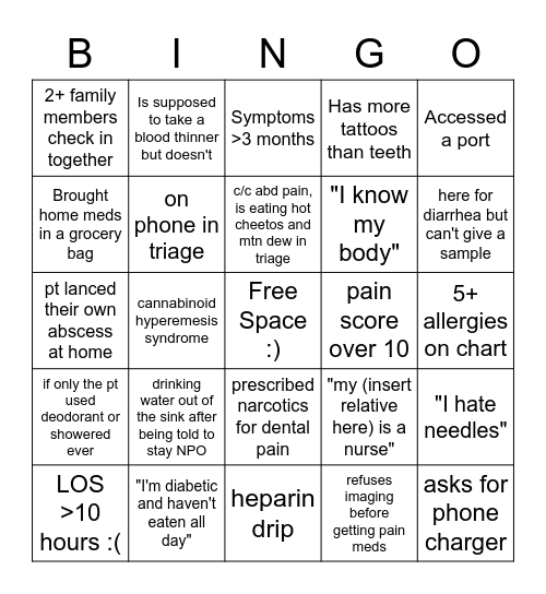 DH ER Bingo Card