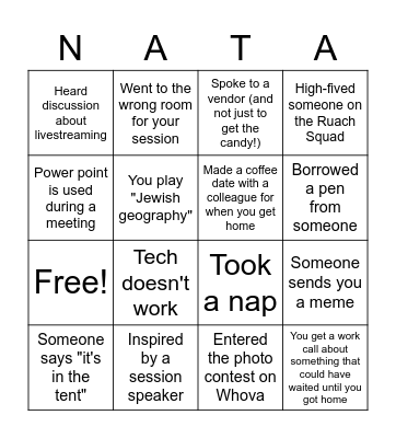 NATA 2022 Bingo Card