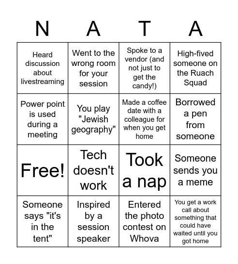 NATA 2022 Bingo Card