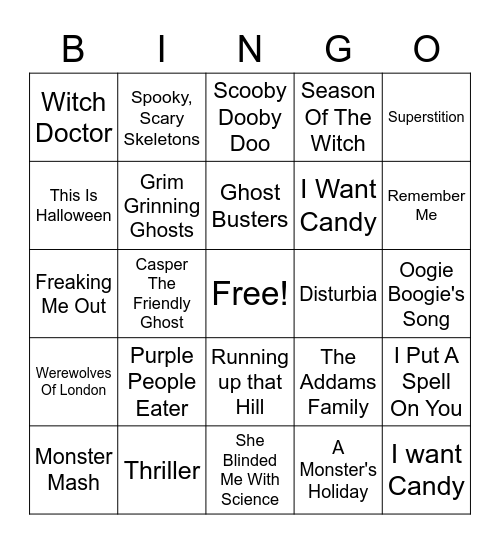 Halloween Songs Bingo Card