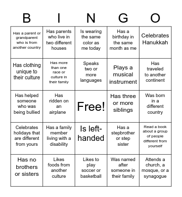 My Diversity Bingo Card