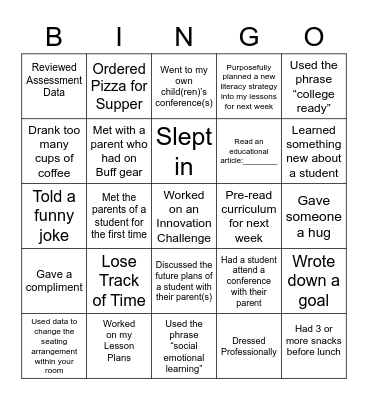Parent Teacher Conferences Bingo Card