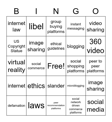 Social Media Bingo Card