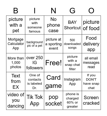 Cell Phone Bingo Card