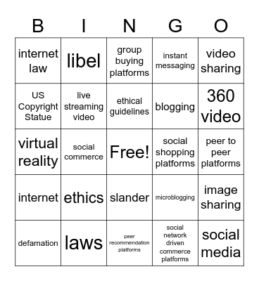 Social Media Bingo Card