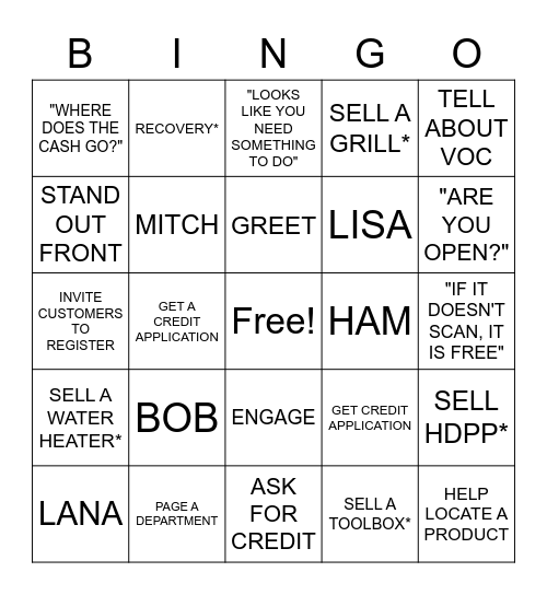 CAM 2022 CASHIER BINGO Card