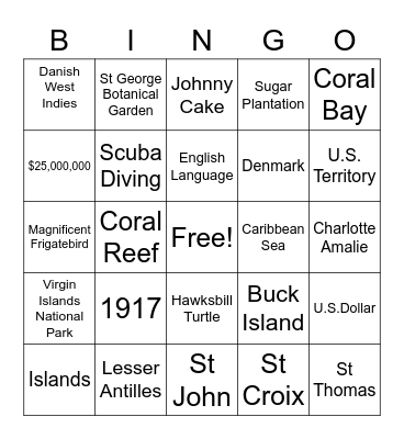 U.S. Virgin Islands Bingo Card