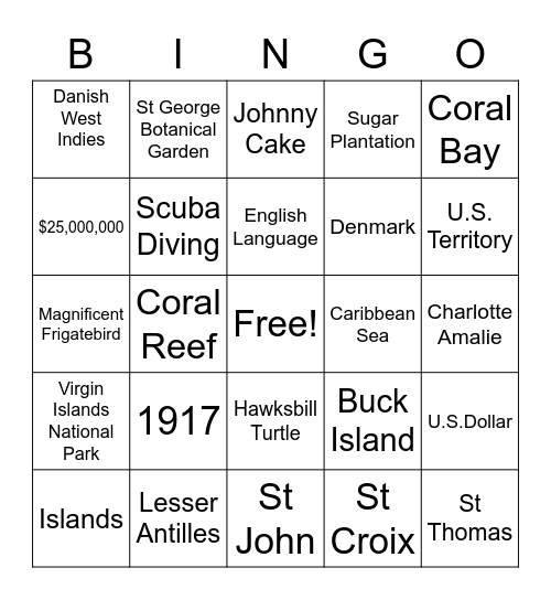 U.S. Virgin Islands Bingo Card