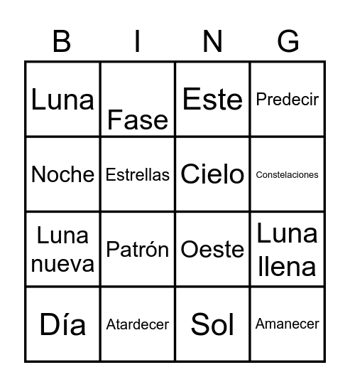 El sol, la luna y las estrellas Bingo Card