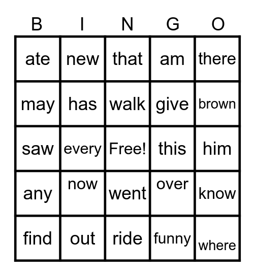 EMILY'S SIGHT WORD BINGO Card