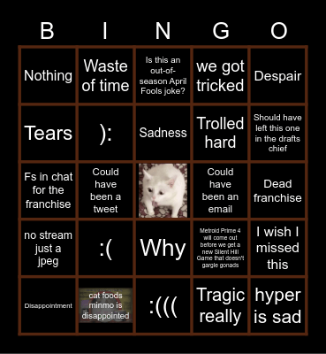 Silent Hill Presentation Bingo Card