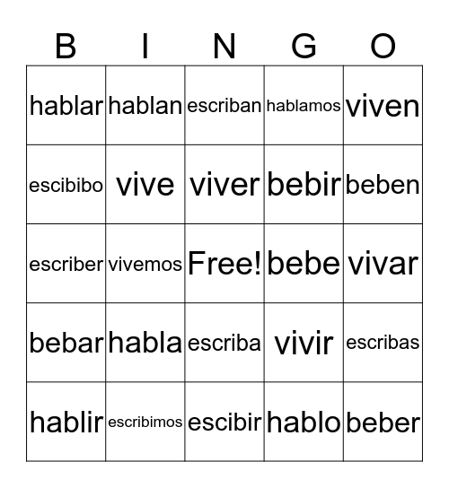 Spanish Bingo Card