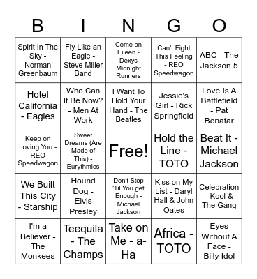 Chart Toppers - Oldies but Goodies Bingo Card
