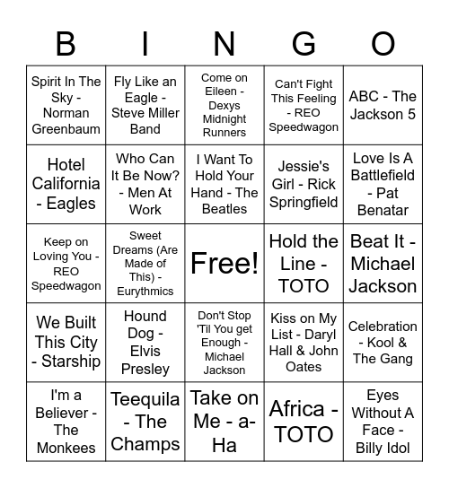 Chart Toppers - Oldies but Goodies Bingo Card