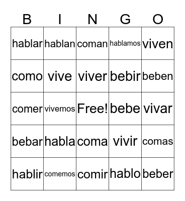 Spanish Bingo Card