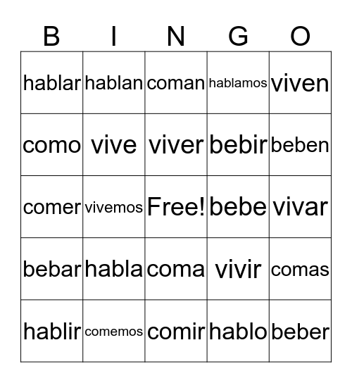 Spanish Bingo Card