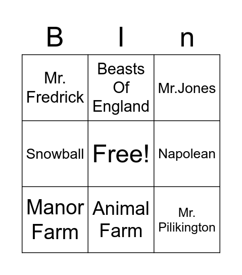 Animal Farm Bingo Card