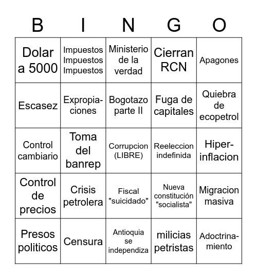 Bingo Petrista Bingo Card