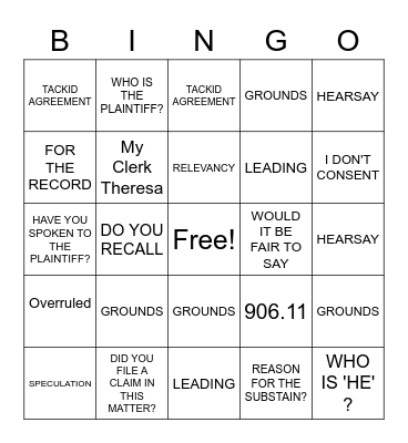 Brooks Bingo Card