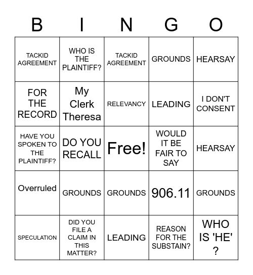 Brooks Bingo Card