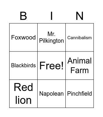 Animal Farm Bingo Card