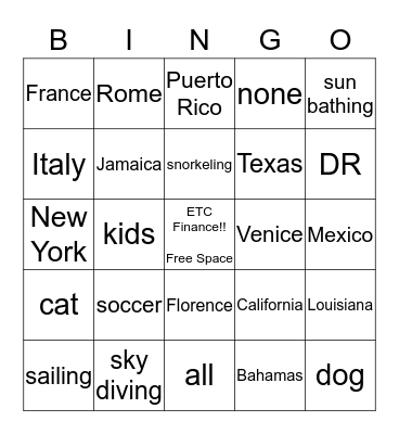 Fun Fact Bingo Card