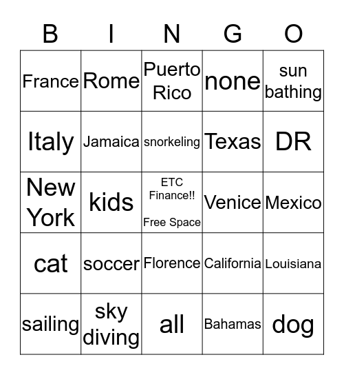 Fun Fact Bingo Card