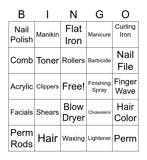 Cosmetolgy Bingo Card