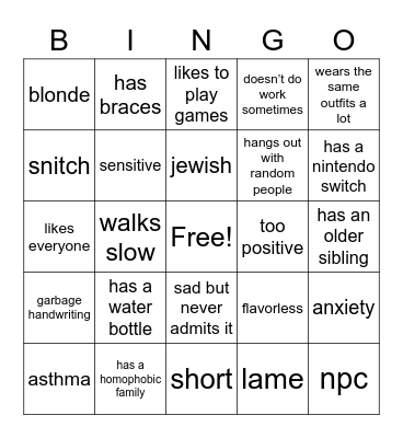 matthew Bingo Card