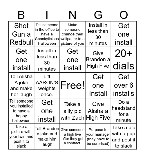 Spirit Week Bingo Card