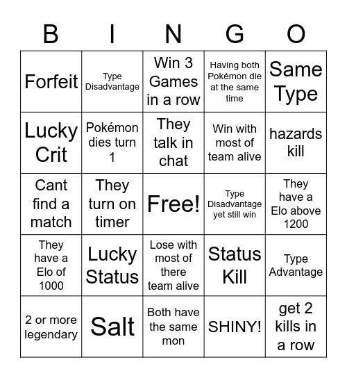 Random Battle Mono Type Bingo Card