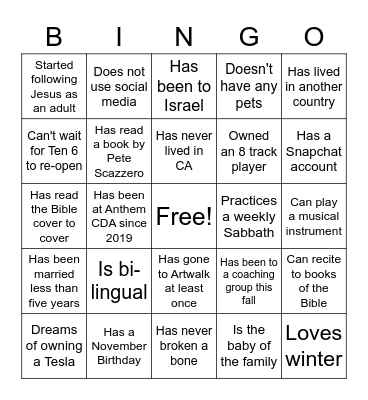Community Leader Bingo Card
