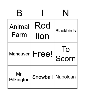 Animal Farm Bingo Card