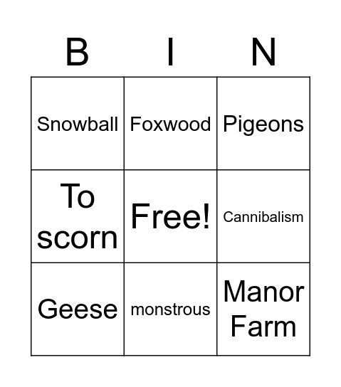 Animal Farm Bingo Card