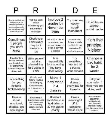 Term 2 Willowcreek PRIDE Bingo Card