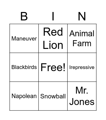 Animal Farm Bingo Card