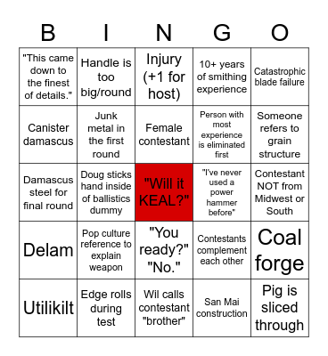 Forged in Fire Bingo/Drinking Game Bingo Card