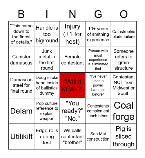 Forged in Fire Bingo/Drinking Game Bingo Card