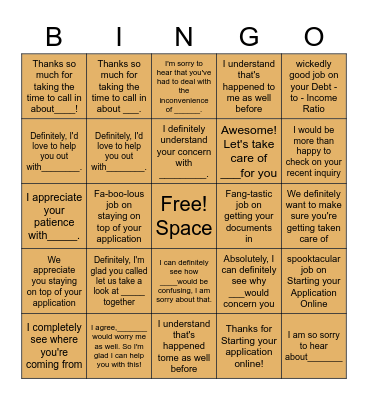 PB October Acknowledgement Bingo Card