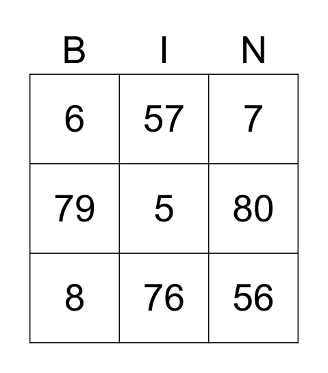 number bingo 1-80 Bingo Card
