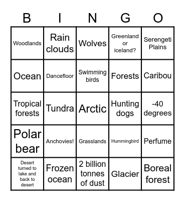 Our Planet Bingo Card