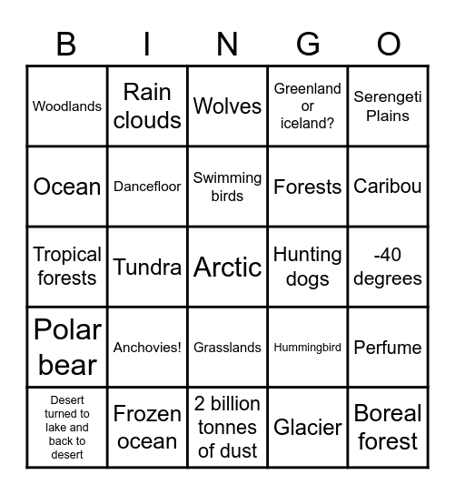 Our Planet Bingo Card