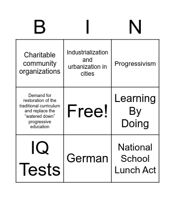 1900 - 1949 Bingo Card