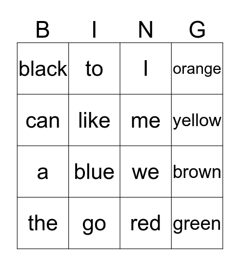 Sight Words Bingo Card