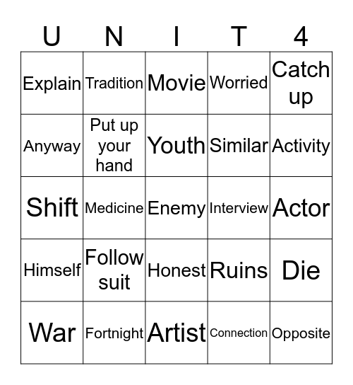 Unit 4  Bingo Card