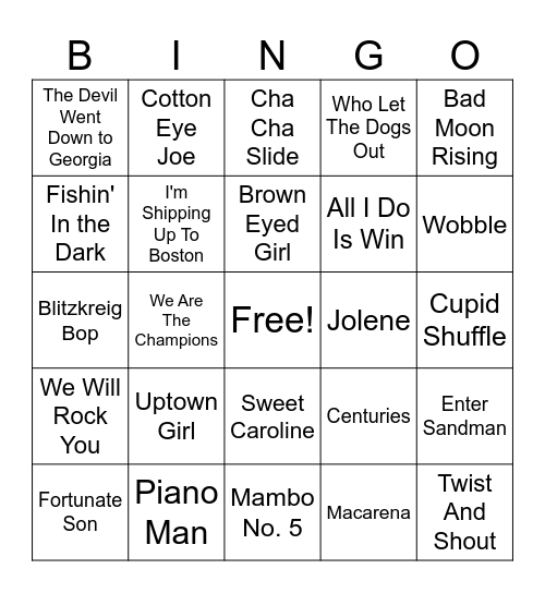 Songs You Gotta Know Bingo Card