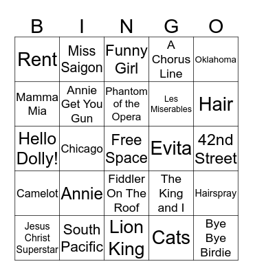 BROADWAY SHOWS Bingo Card