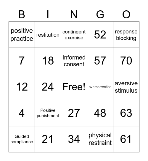 Positive Punishment Bingo Card