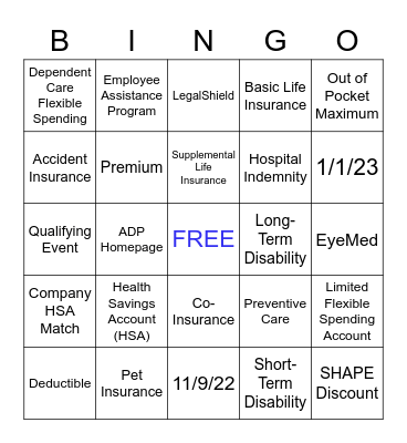 Benefits Bingo Card