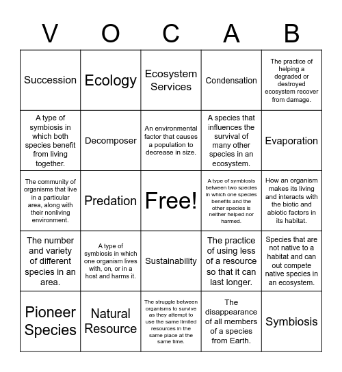 Vocab Binding Bingo Card